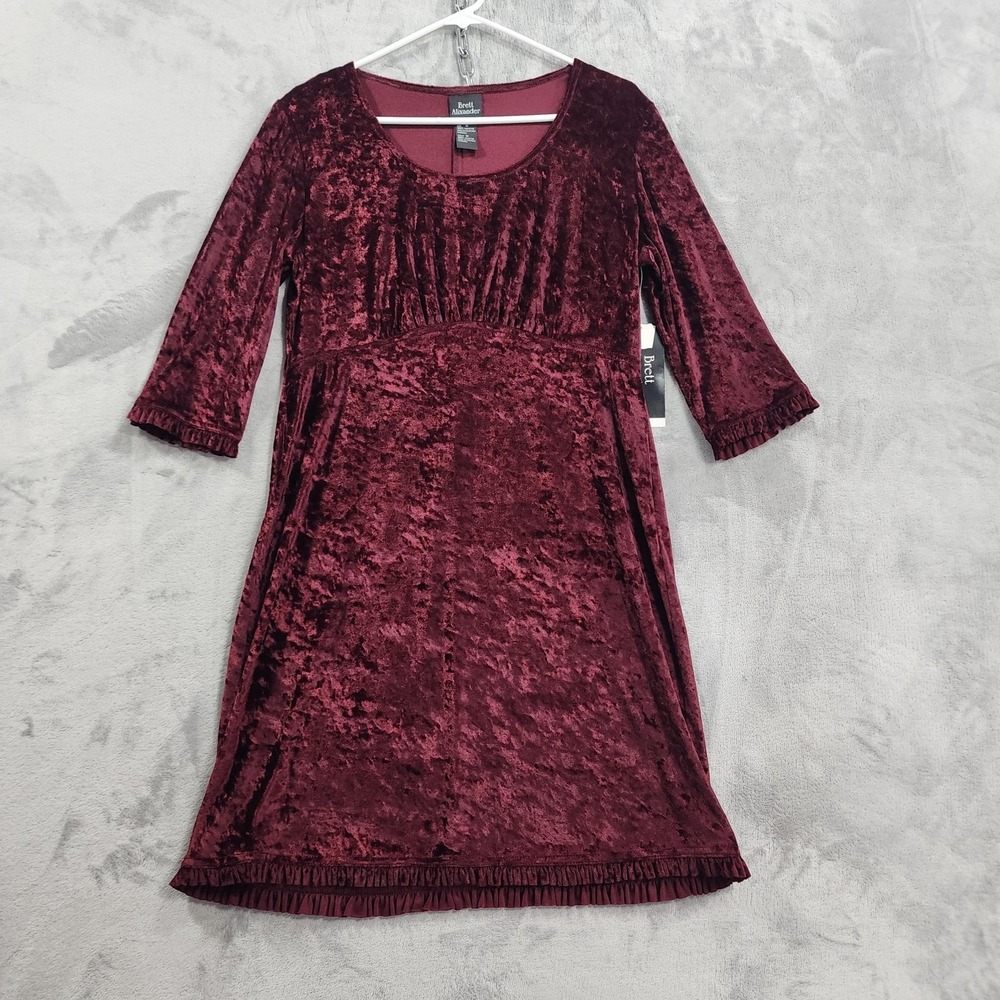 NEW Vintage Brett Alixander Dress Womens 12 Burgundy Velvet Empire Waist Midi